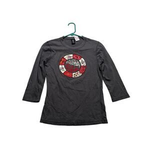 Y2K Lucky Brand women t-shirt XS embroidered design china grunge peace an love